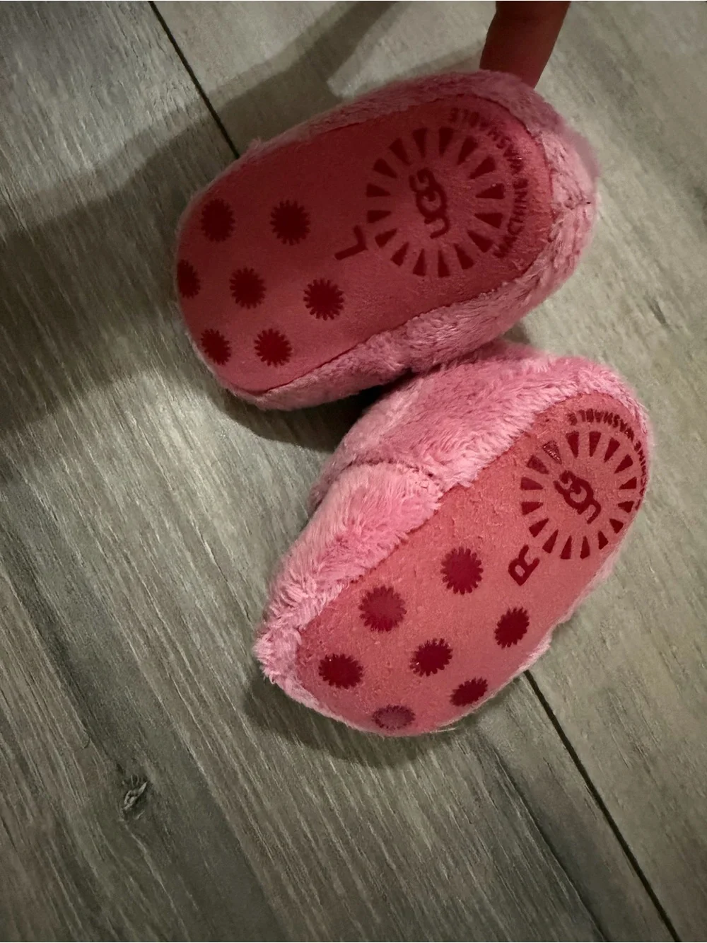 UGG Kids Pink Plush Strap Bootie Slippers